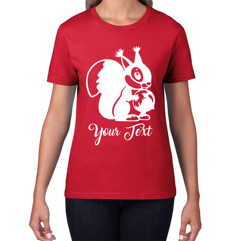 Personalised Cartoon Squirrel Holding Acorn Your Name Cute Squirrel Animal Womens Tee Top