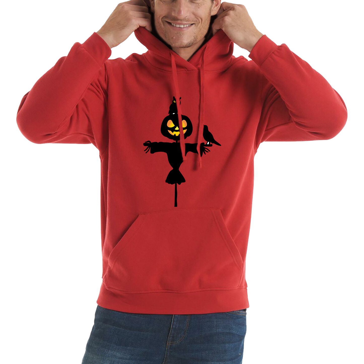 Scarecrow With Owl And Raven Halloween Pumpkin Head Horror Scary Unisex Hoodie