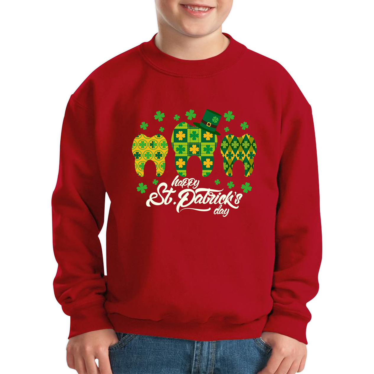 Happy St. Patrick's Day Tooth Dentist Dental Squad Tooth Shamrock Irish Day Saint Patricks Day Kids Jumper