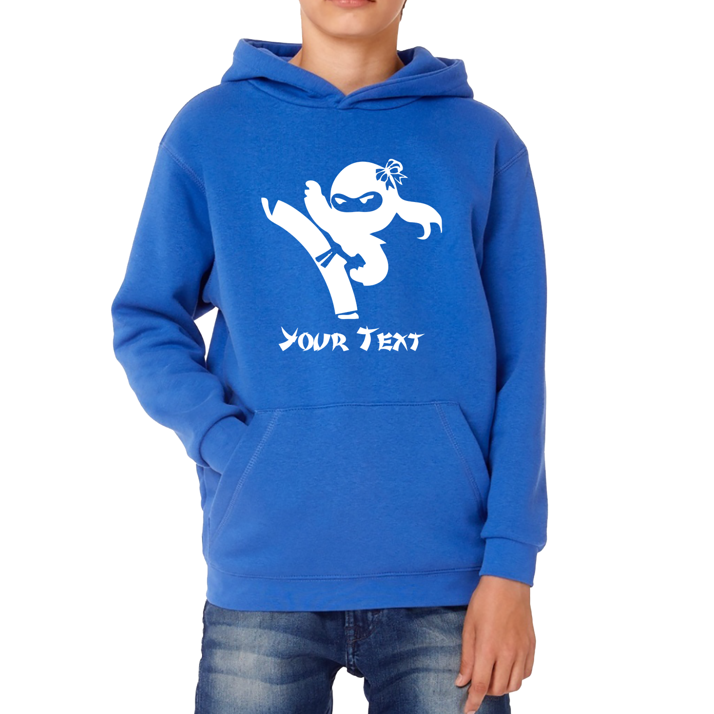Personalised Ninja Girl Your Text Retro Ninja Warrior Martial Arts Judo Karate MMA Kids Hoodie
