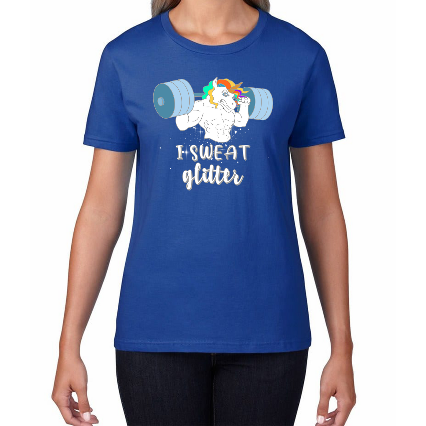 I Sweat Glitter Weightlifting Unicorn Gym T Shirt