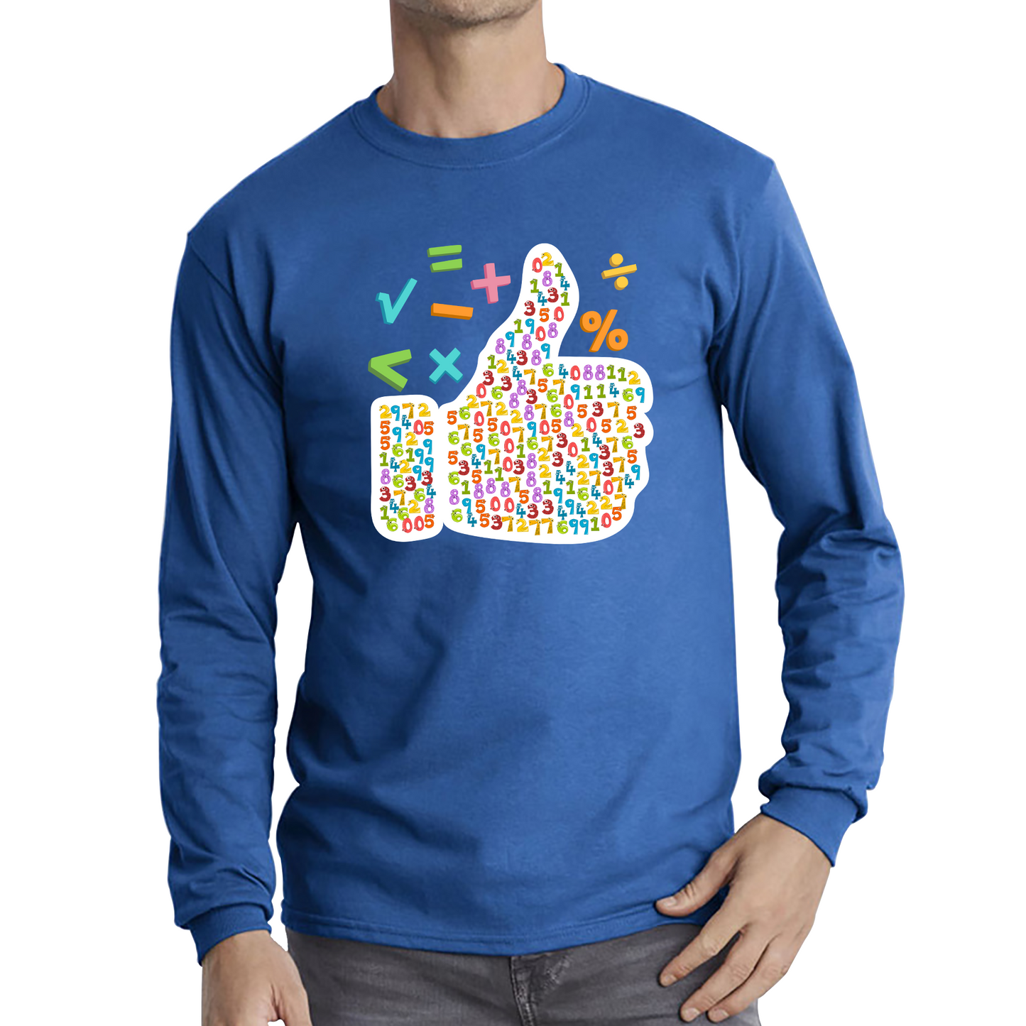 World Numbers Day Maths Day Funny Thumbs Up Colour Numbered Charity Day Long Sleeve T Shirt