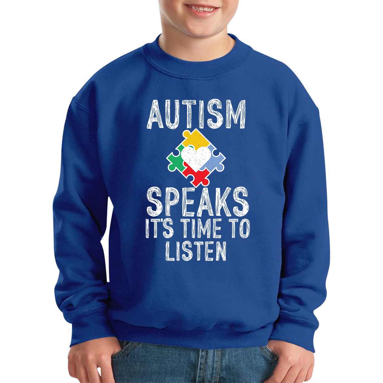 Autism Speaks It's Time To Listen Puzzle Piece Sweatshirt