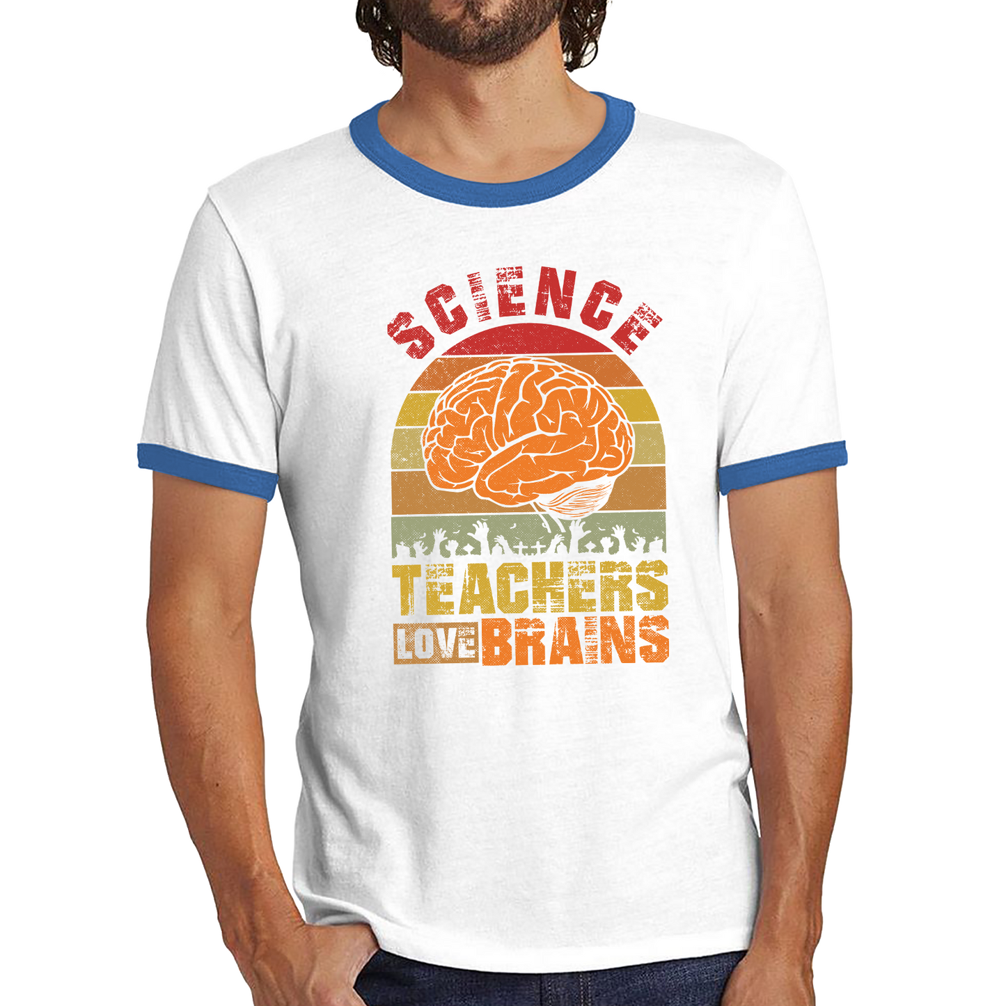 Science Teachers Loves Brains Shirt Funny Vintage Zombies Scientific Joke Spooky Gift Ringer T Shirt