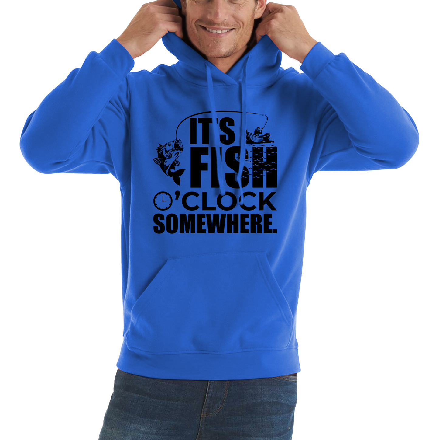 It's Fish O'clock Somewhere Fisherman Funny Fishing Adult Hoodie