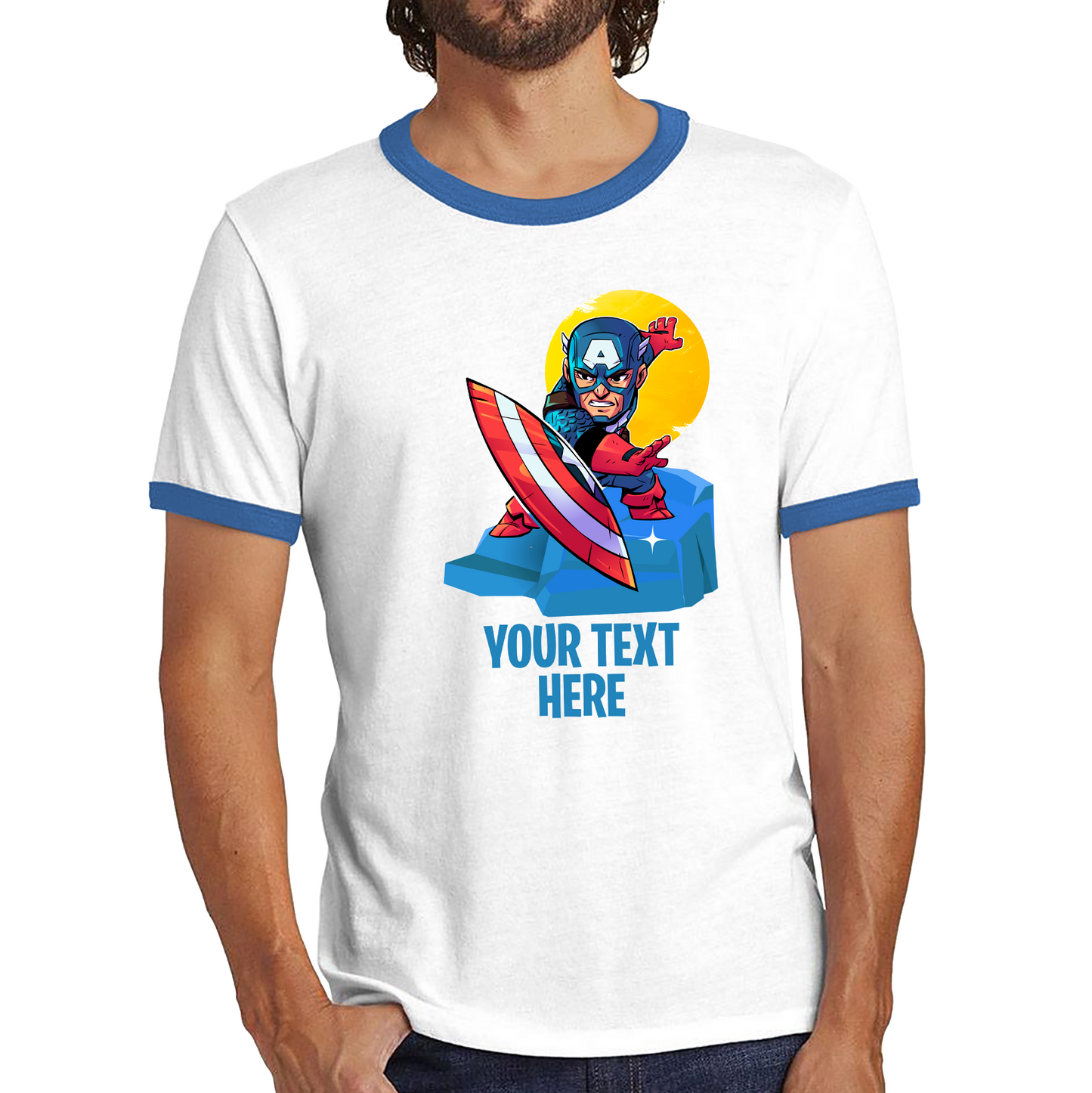 Personalised Your Text Captain America Shirt Marvel Avenger Superhero Birthday Gift Ringer T Shirt