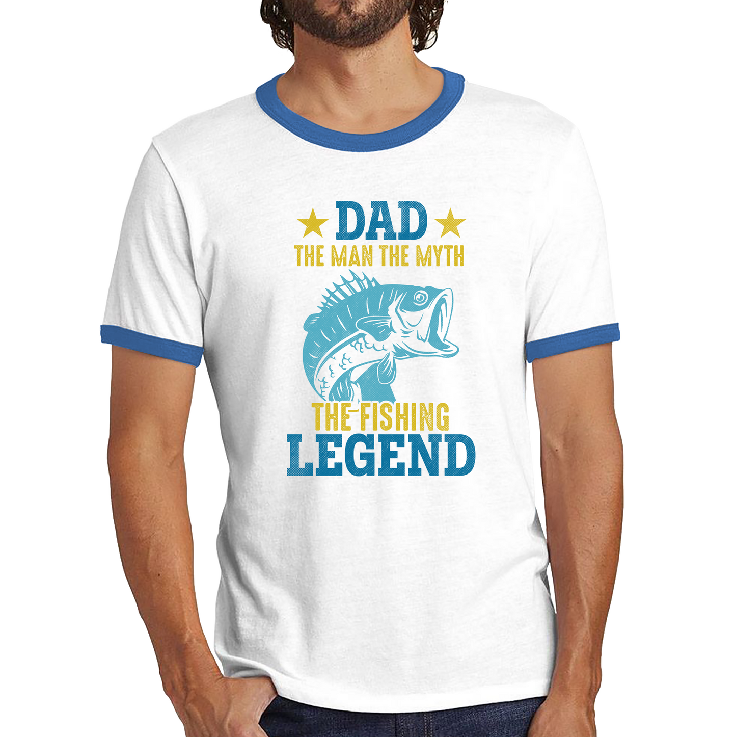 Dad The Man The Myth The Fishing Legend Fishing Tee Top Funny Fishermen Gift For Dad Fishing Ringer T Shirt
