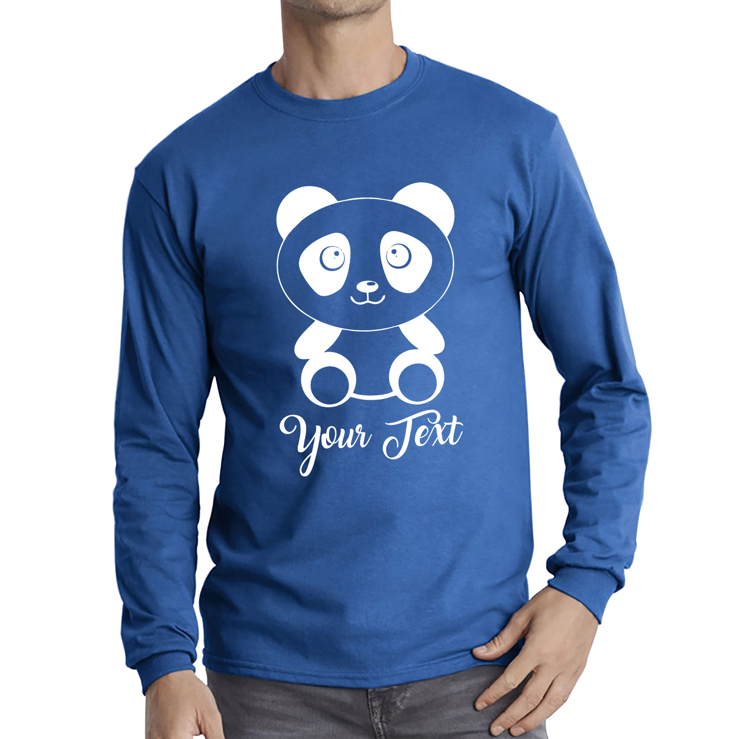 Personalised Cute Panda Bear Your Text Funny Cute Animal Lovers Long Sleeve T Shirt