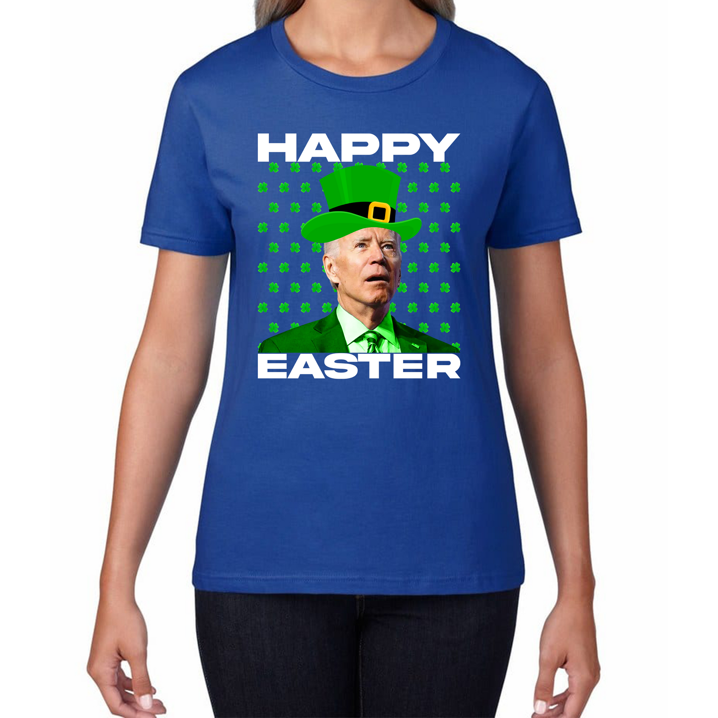 Happy Easter Confused Biden St Patricks Day Meme Joe Biden Shamrock Funny Irish Womens Tee Top