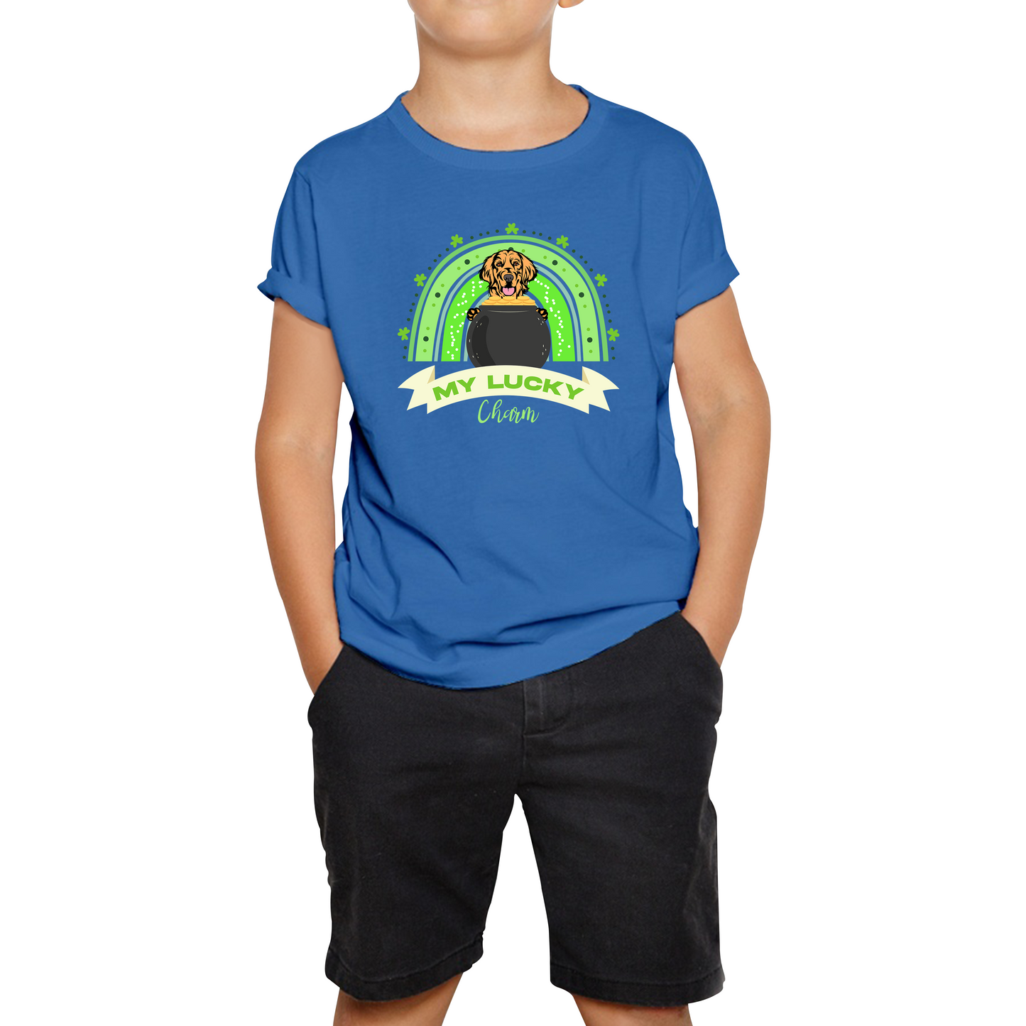 Golden Retriever Dog My Lucky Charm St. Patrick's Day Puppy Animal Pet Dog Lovers St Pattys Day Irish Festive Kids Tee