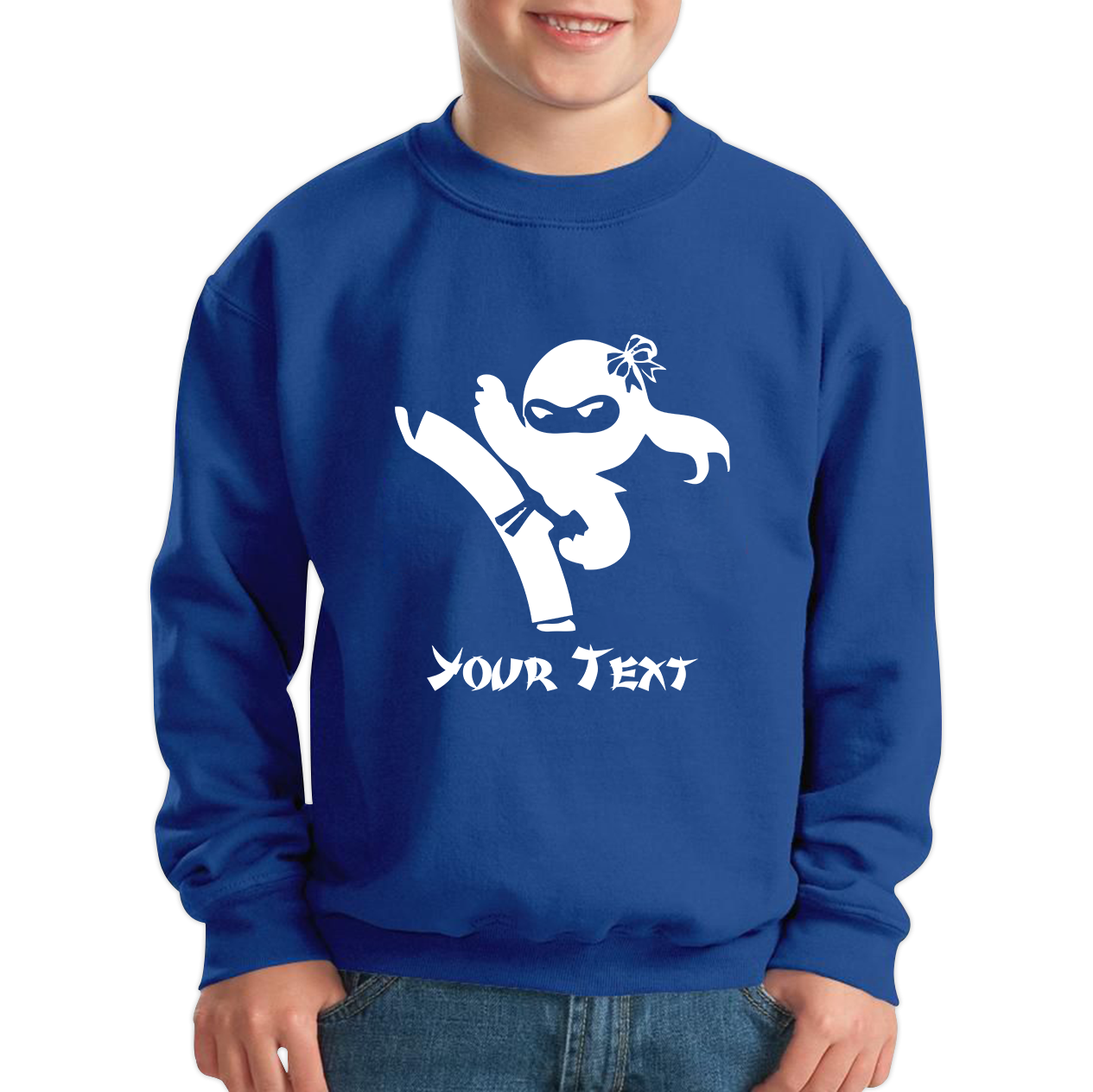 Personalised Ninja Girl Your Text Retro Ninja Warrior Martial Arts Judo Karate MMA Kids Jumper