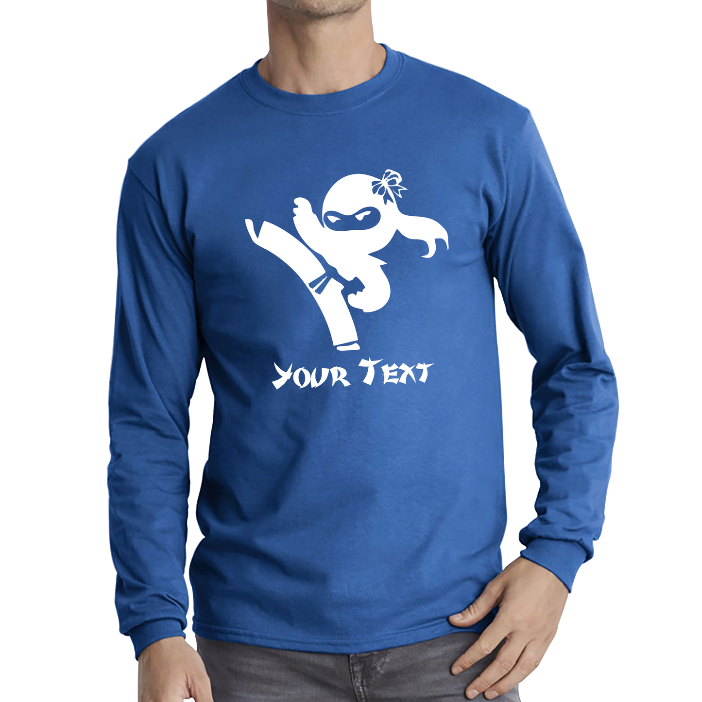 Personalised Ninja Girl Your Text Retro Ninja Warrior Martial Arts Judo Karate MMA Long Sleeve T Shirt