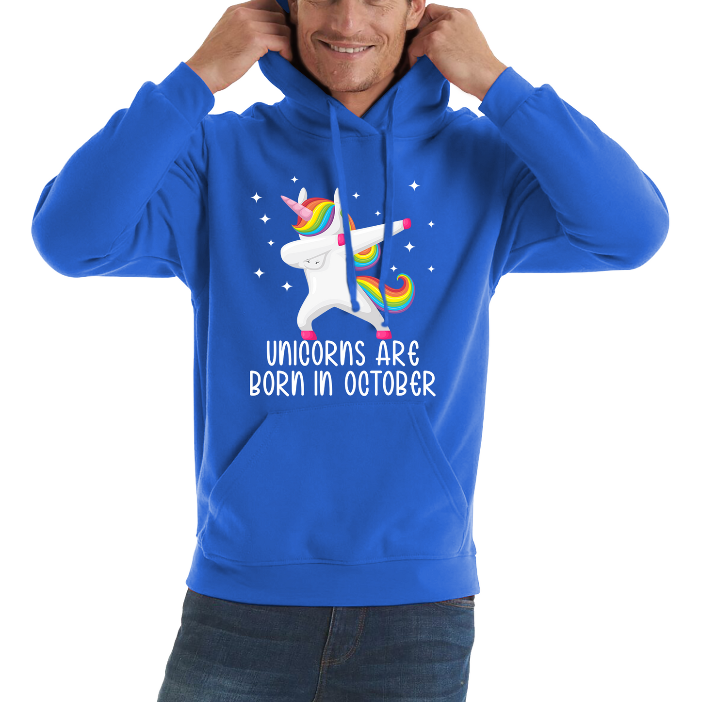 Unicorns Are Born In October Dabbing Unicorn Funny Birthday Month Novelty Slogan Unisex Hoodie