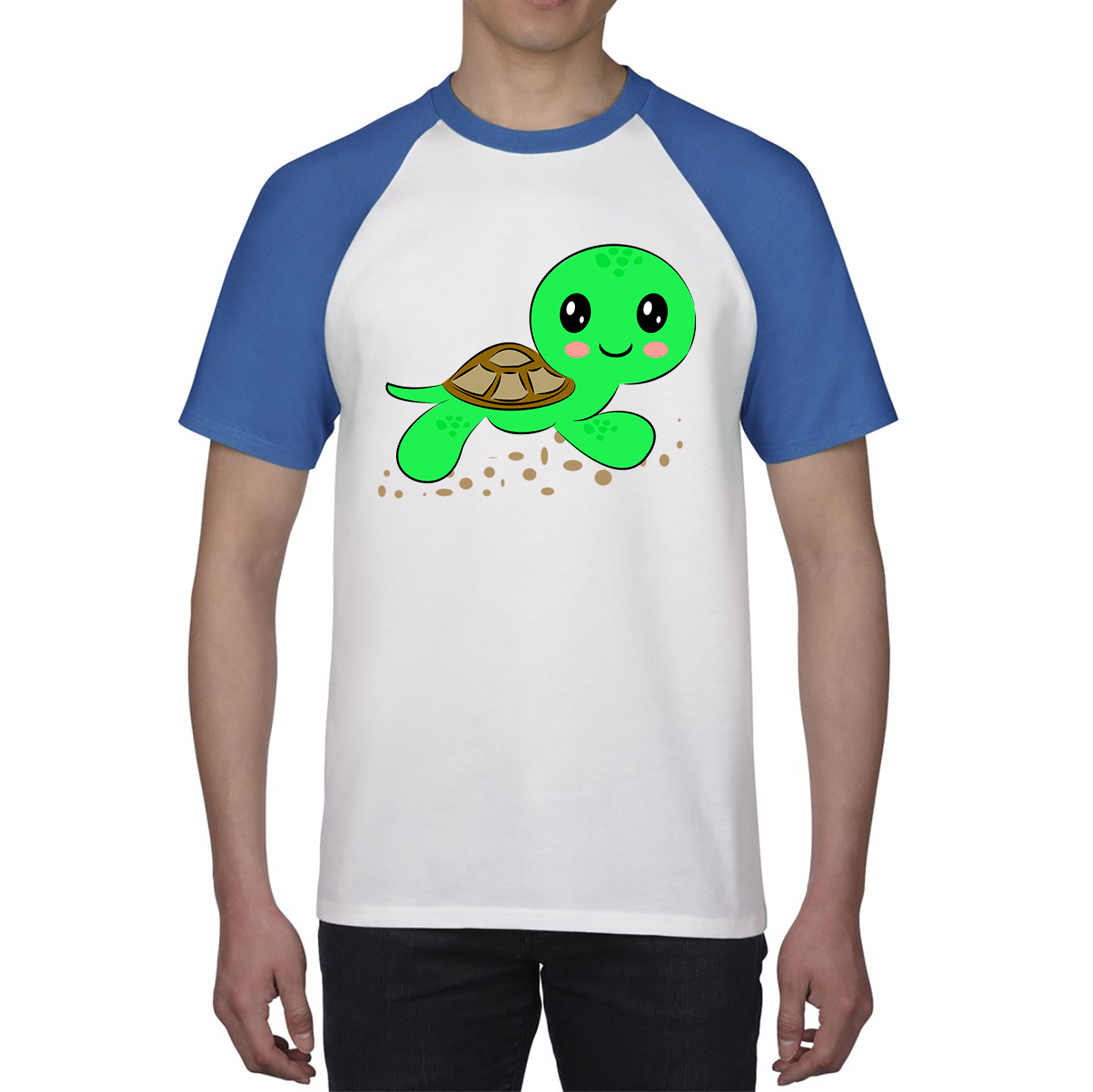 Swimming Cartoon Turtle, Funny Cute Little Sea Turtle Baseball T Shirt
