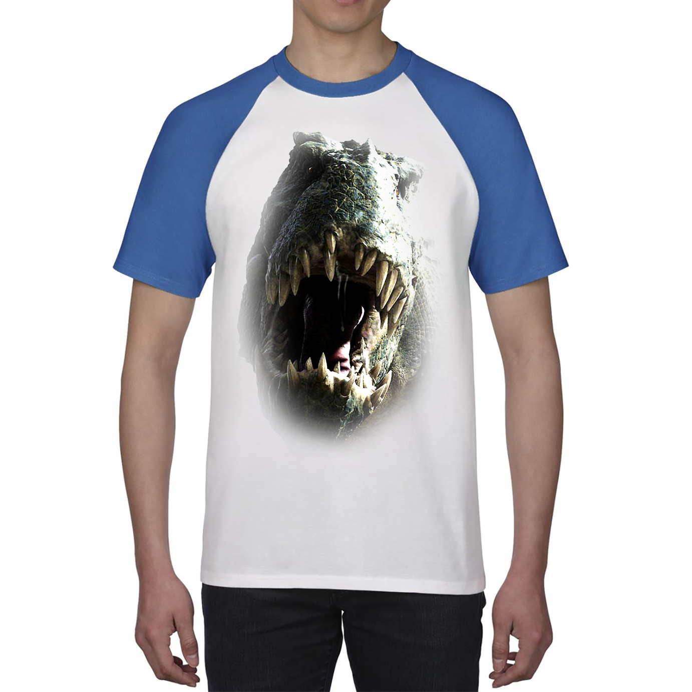 Tyrannosaurus T-rex Roaring Face Shirt Big Print Full-On Front T-rex Dinosaur Baseball T Shirt