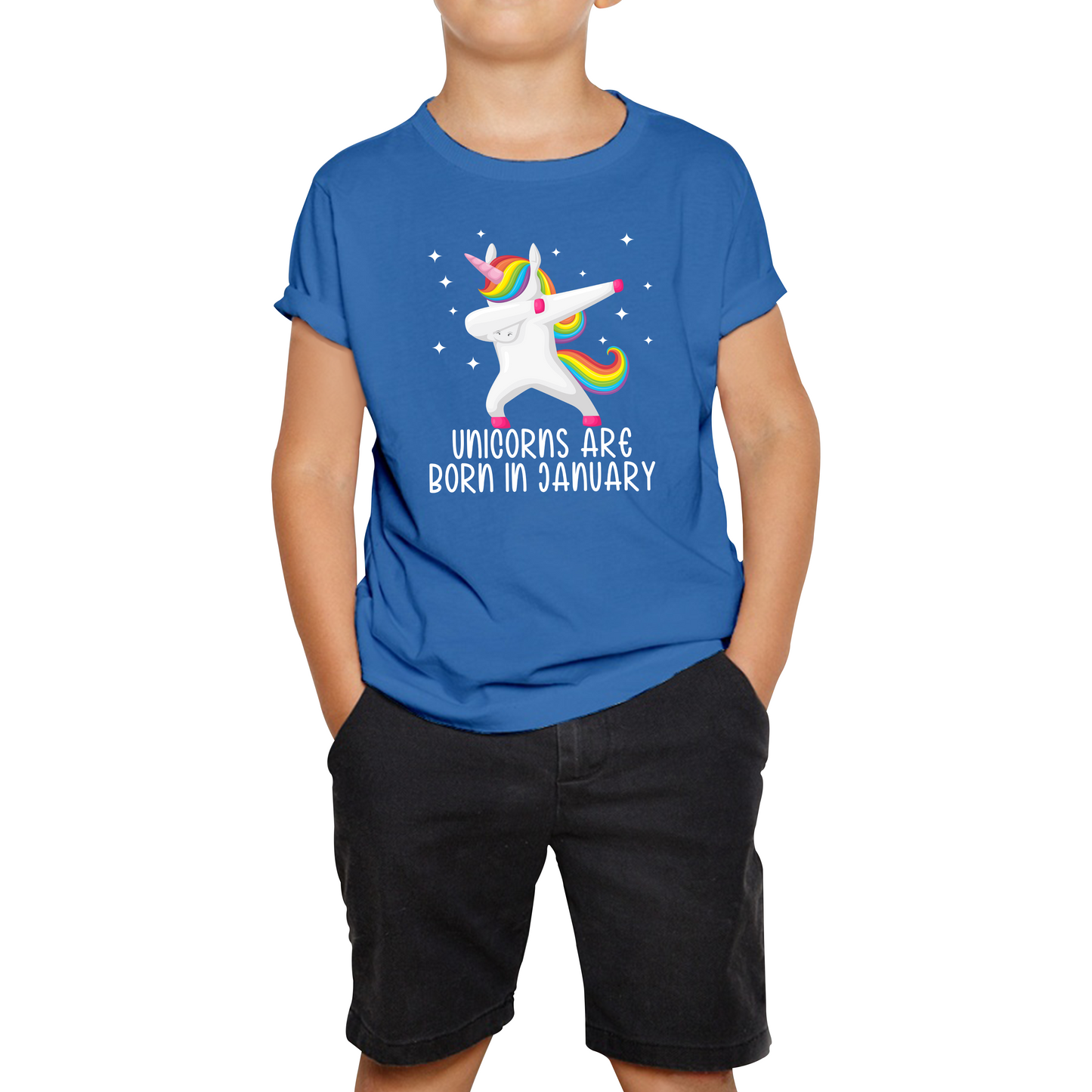 Unicorns Are Born In January Dabbing Unicorn Funny Birthday Month Novelty Slogan Kids Tee