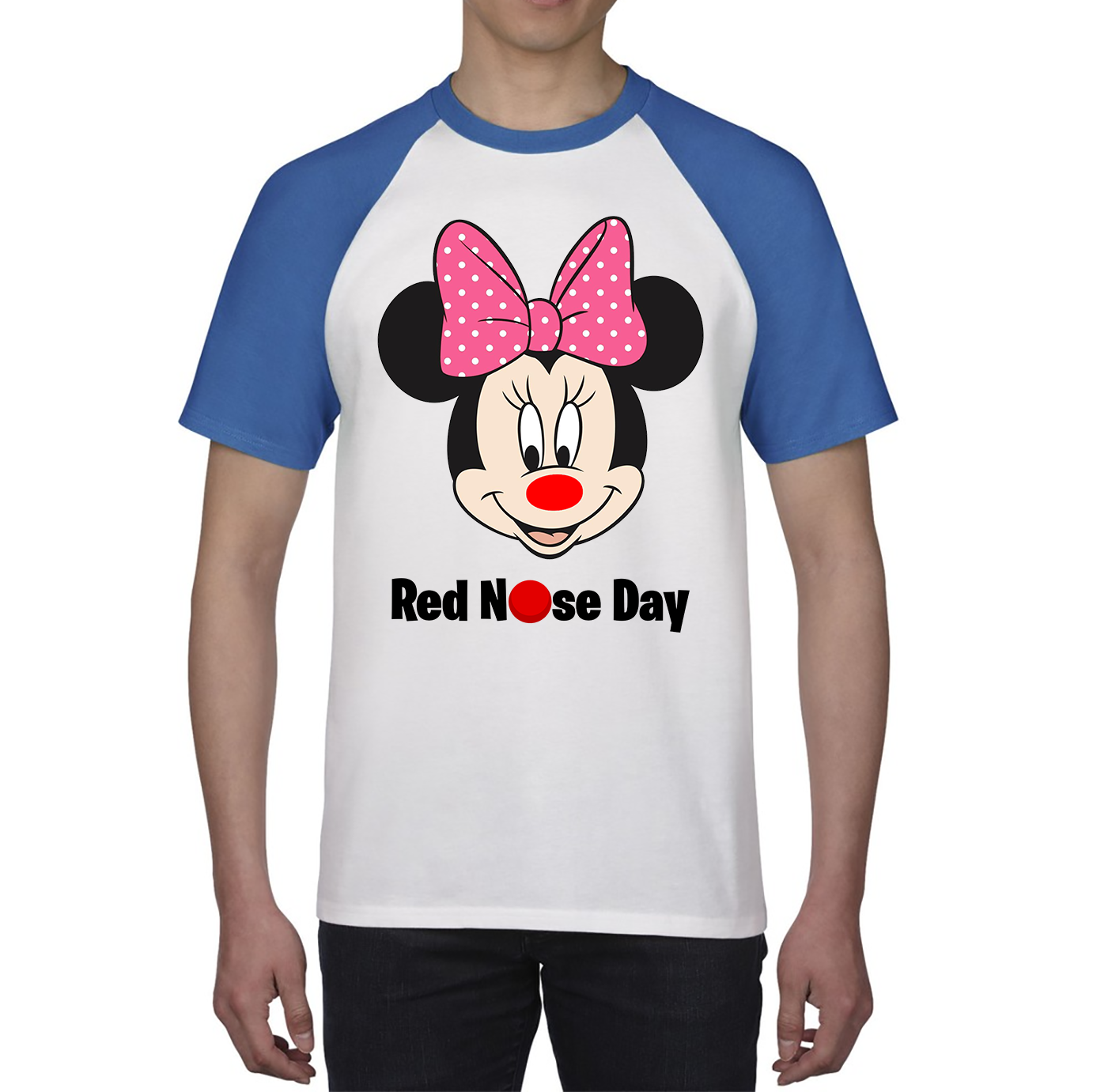 Disney Minnie Mouse Red Nose Day Baseball T Shirt. 50% Goes To Charity