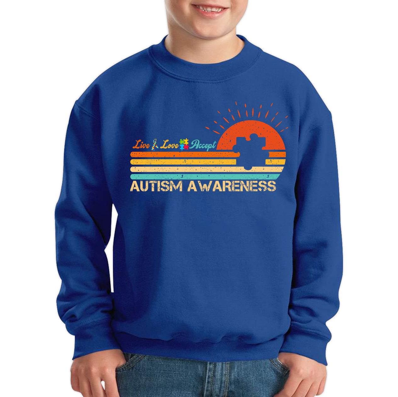 Live Love Accept Vintage Retro Autism Awareness Sweatshirt