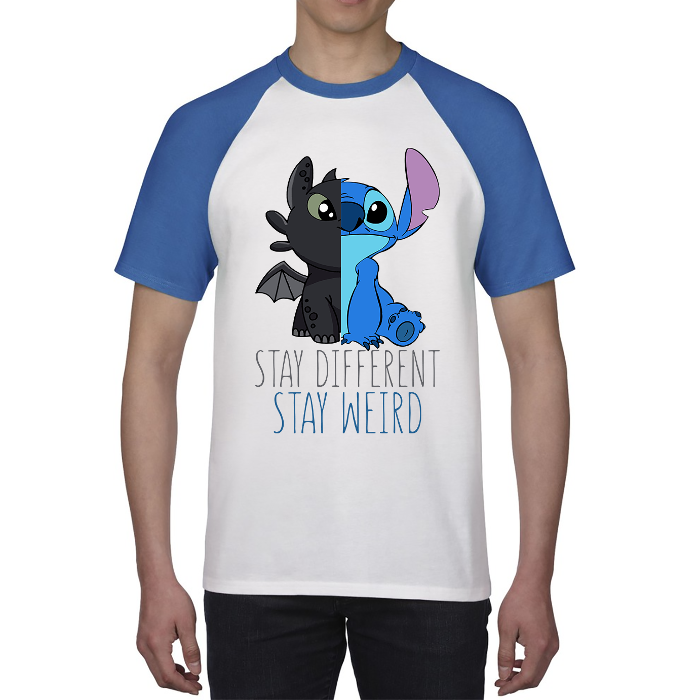 Disney Stitch and Toothless Stay different Stay Weird Baseball T Shirt