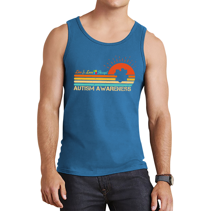 Live Love Accept Vintage Retro Autism Awareness Tank Top
