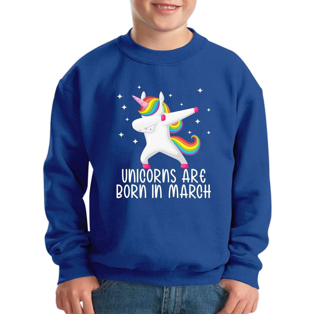 Unicorns Are Born In March Dabbing Unicorn Funny Birthday Month Novelty Slogan Kids Jumper