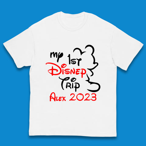 Personalised My 1st Disney Trip Disney Mickey Mouse Minnie Mouse Your Name Disneyland Trip Vacations Kids T Shirt
