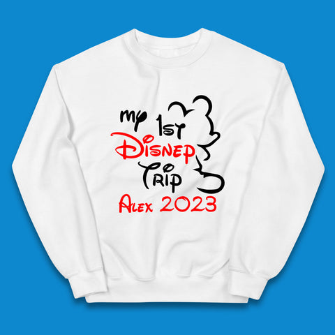 Personalised My 1st Disney Trip Disney Mickey Mouse Minnie Mouse Your Name Disneyland Trip Vacations Kids Jumper
