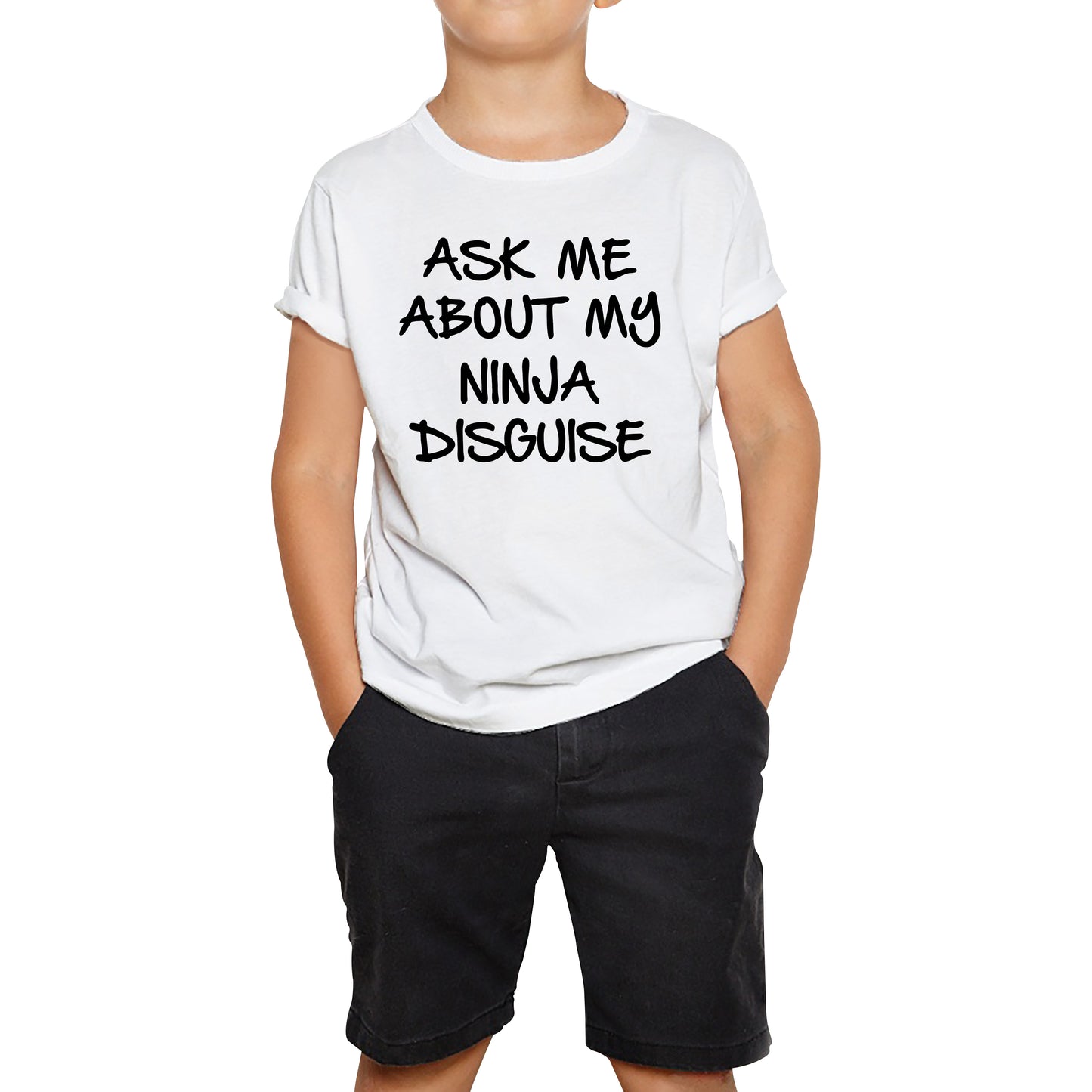 Ninja Flip Shirt Ask Me About My Ninja Disguise Ninja Cartoon Face Karate Martial Arts Ninja Lovers Fighter Kids T Shirt