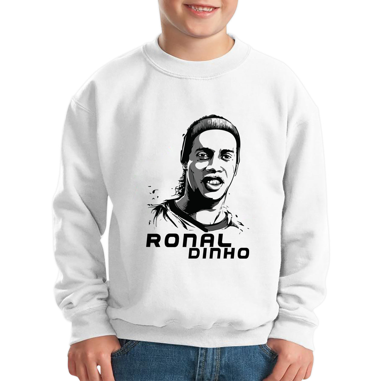 Football Player Retro Style Portrait Brazil Soccer Player Brazilian Retired Professional Footballer Sports Champion Kids Jumper