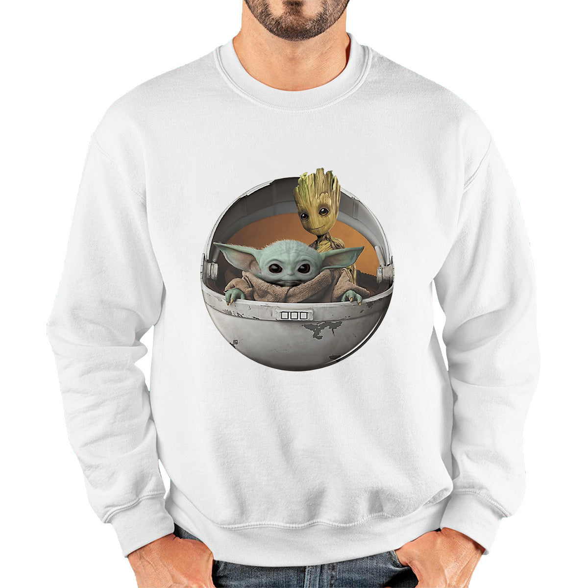 Grogu Baby Yoda And Baby Groot The Mandalorian Disney Star Wars Child In Hover Pod Pram Disney Star Wars Day 46th Anniversary Unisex Sweatshirt