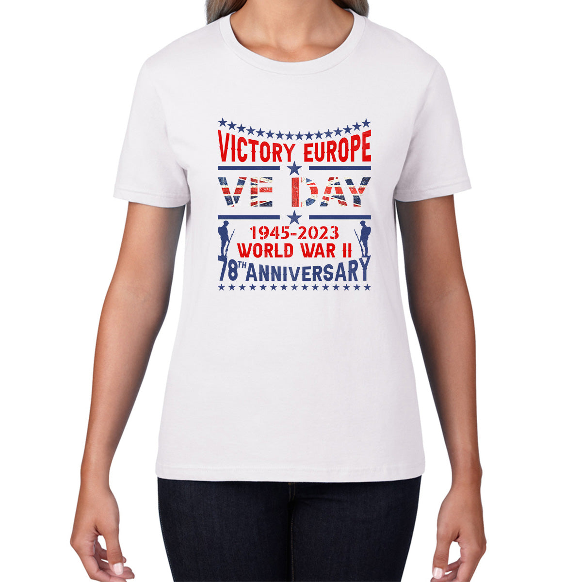 VE Day Victory In Europe Day Lest We Forget 1945-2023 World War II 78th Anniversary Remembrance Day British Veterans UK Womens Tee Top