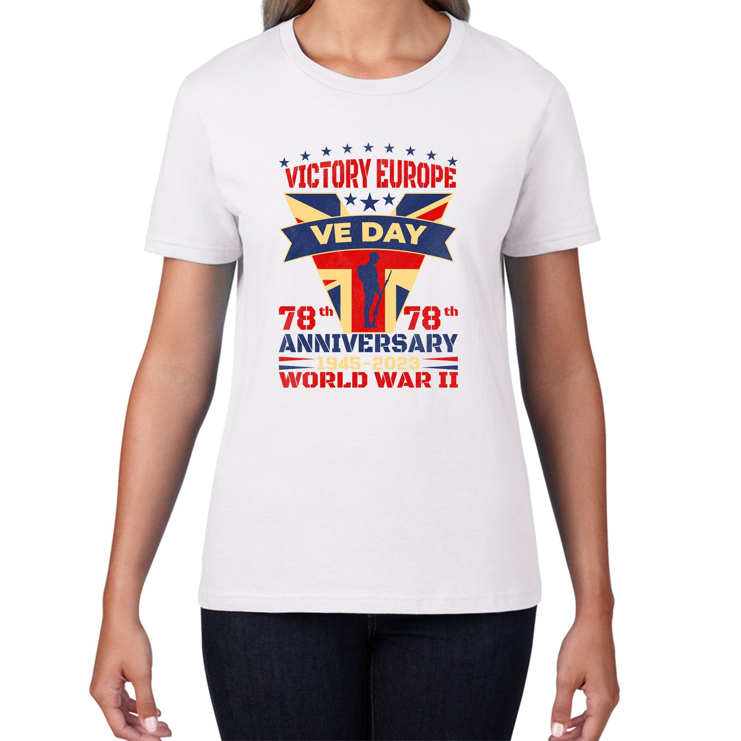 VE Day Victory In Europe Day Lest We Forget 1945-2023 World War II 78th Anniversary Remembrance Day British UK Veterans Womens Tee Top
