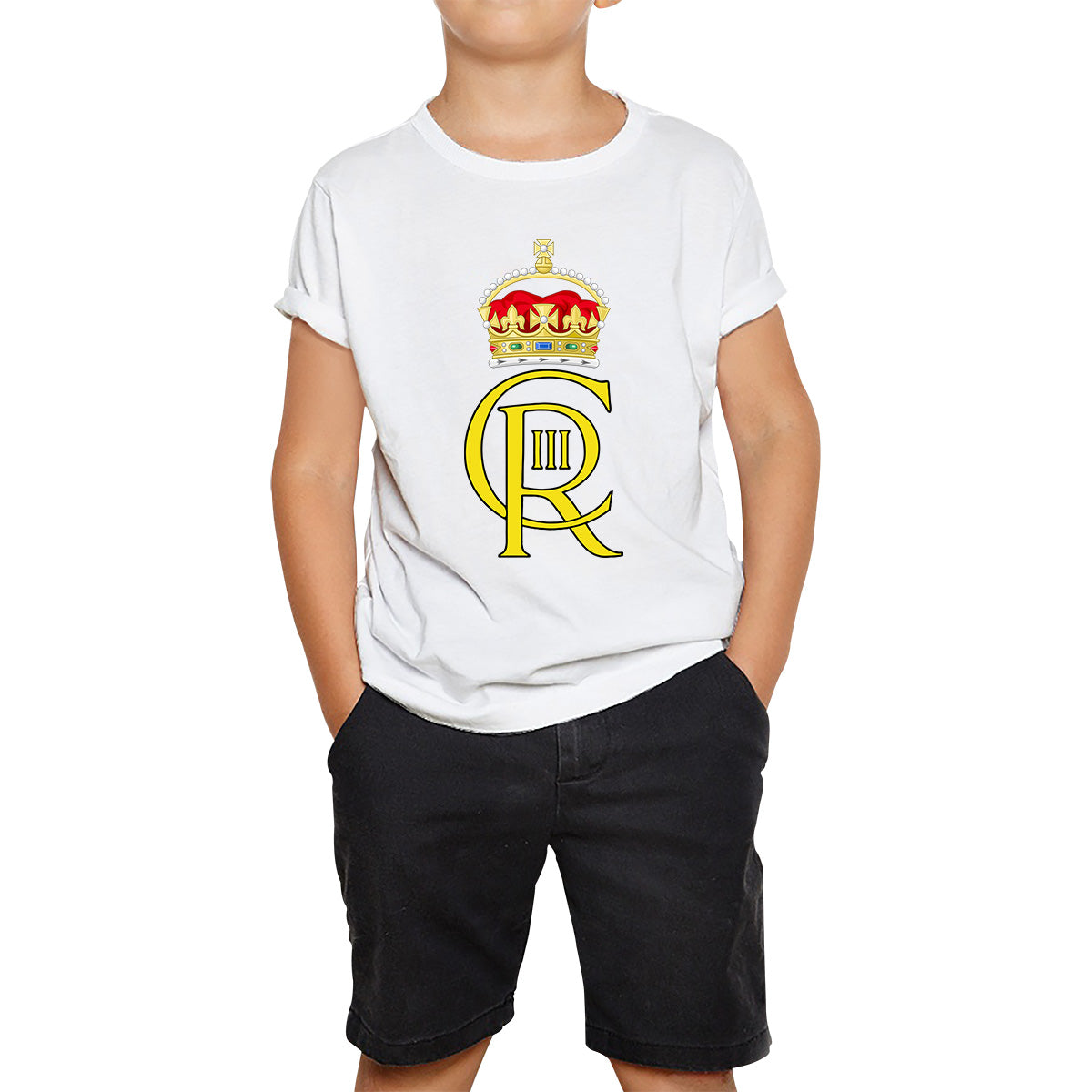 Royal Cypher King Charles III Coronation CR III Ruling Monarch Of Uk Royal Crown Great Britain Kids T Shirt