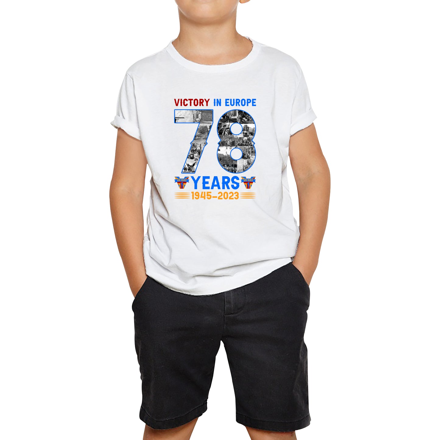 Victory In Europe 78 Years 1945-2023 VE Day Remembrance Day British Veterans UK Victory Day 78th Anniversary Patriotism Kids T Shirt