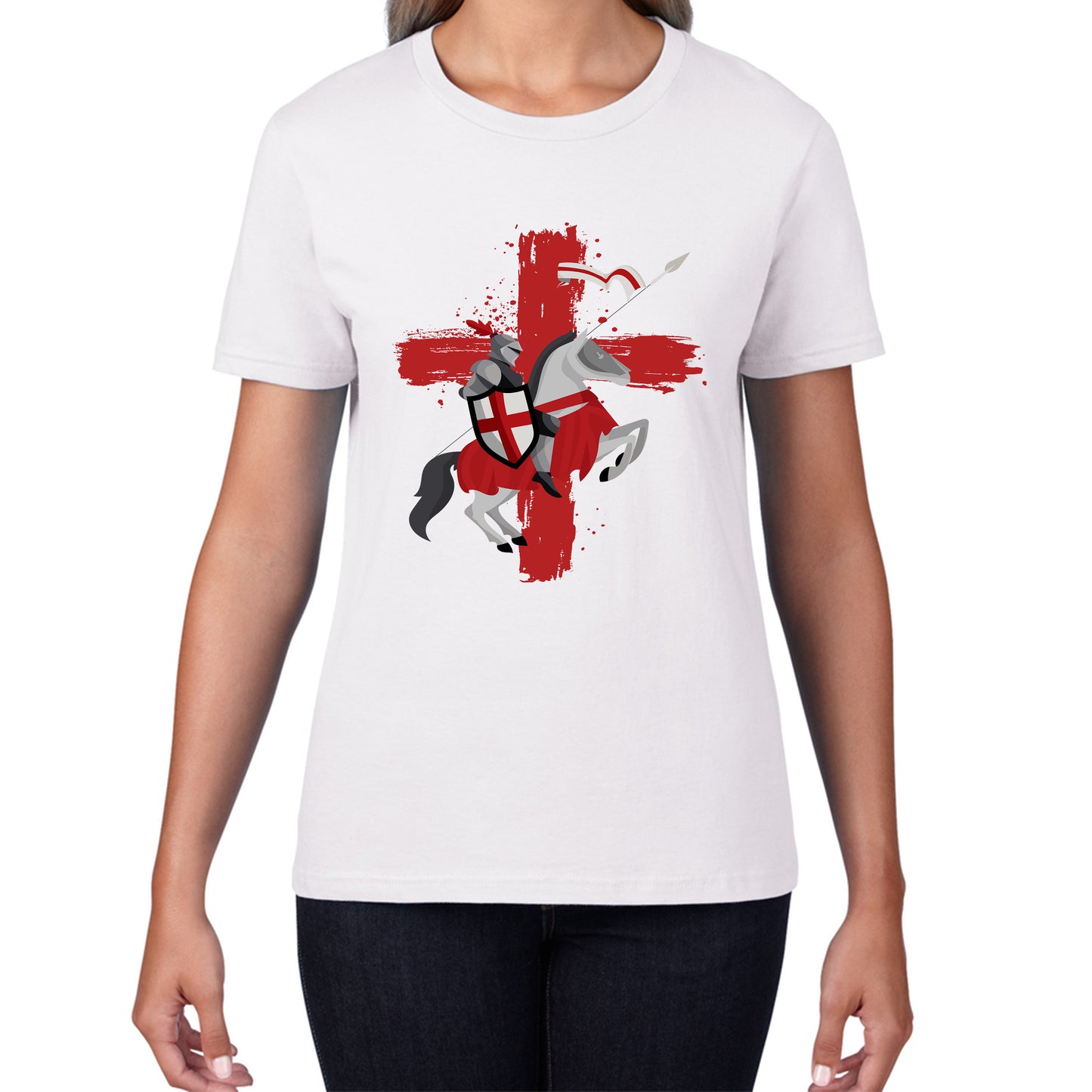 St George Day The Medieval Knight Saint Of England Celebrated On Saint Georges's Day Riding His Rearing Horse Womens Tee Top