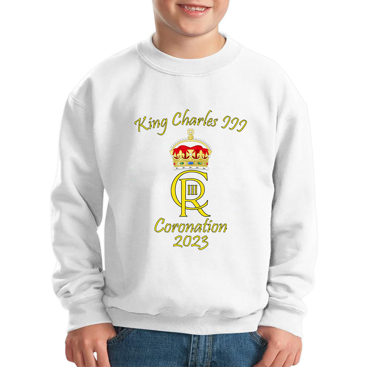 King Charles III Coronation 2023 Royal Crown Royal Cypher God Save The King Union Jack Kids Jumper