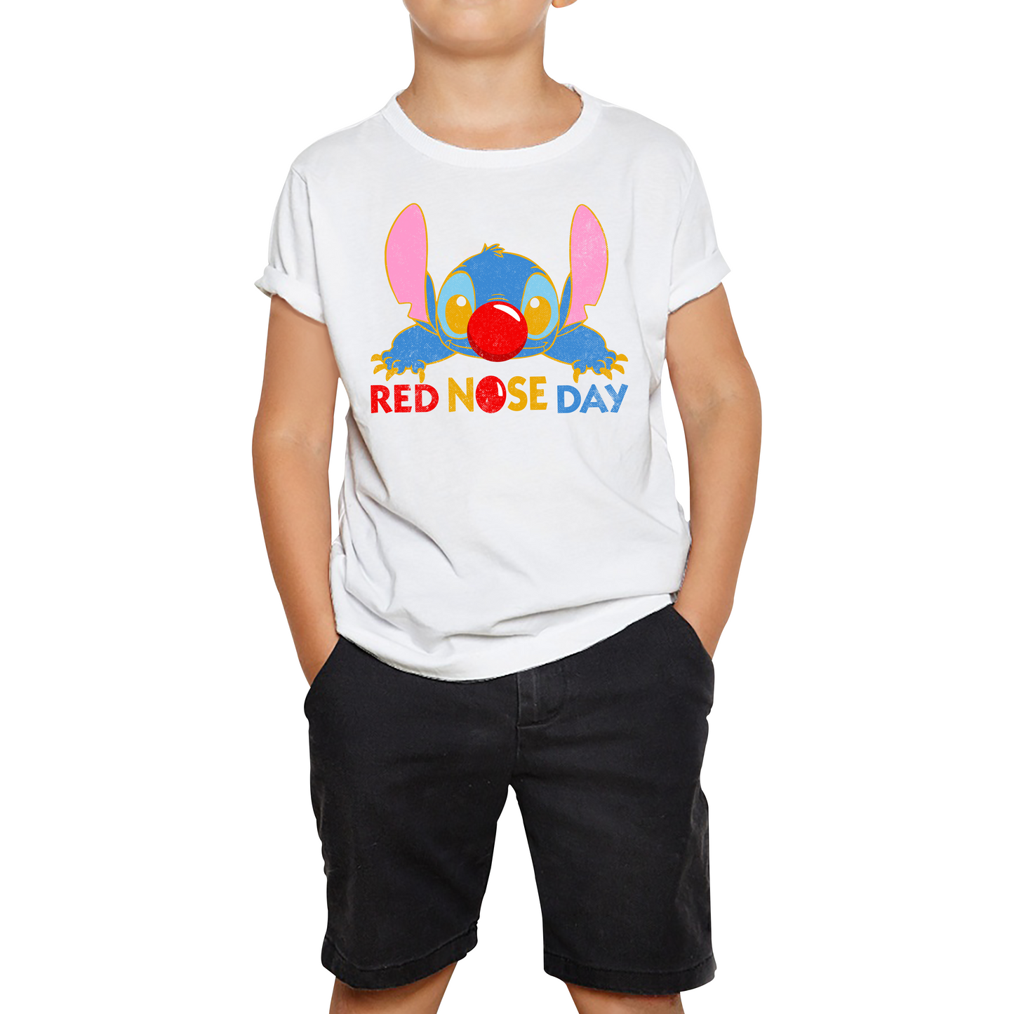 Disney Stitch Red Nose Day Kids Tee Top Ohana Red Nose Day Funny Kids T Shirt. 50% Goes To Charity