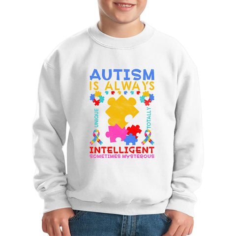 Autism Is Always Unique Totally Intelligent Something Mysterious Autism Awareness Puzzle Kids Jumper