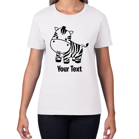 Personalised Cute Little Zebra Your Name Safari Animal Zoo Jungle Womens Tee Top