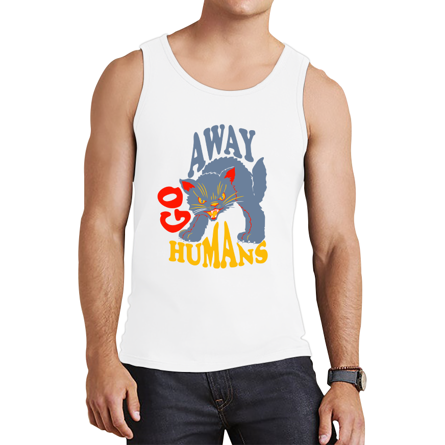 Go Away Humans Cat Halloween Horror Spooky Scary Costume Tank Top