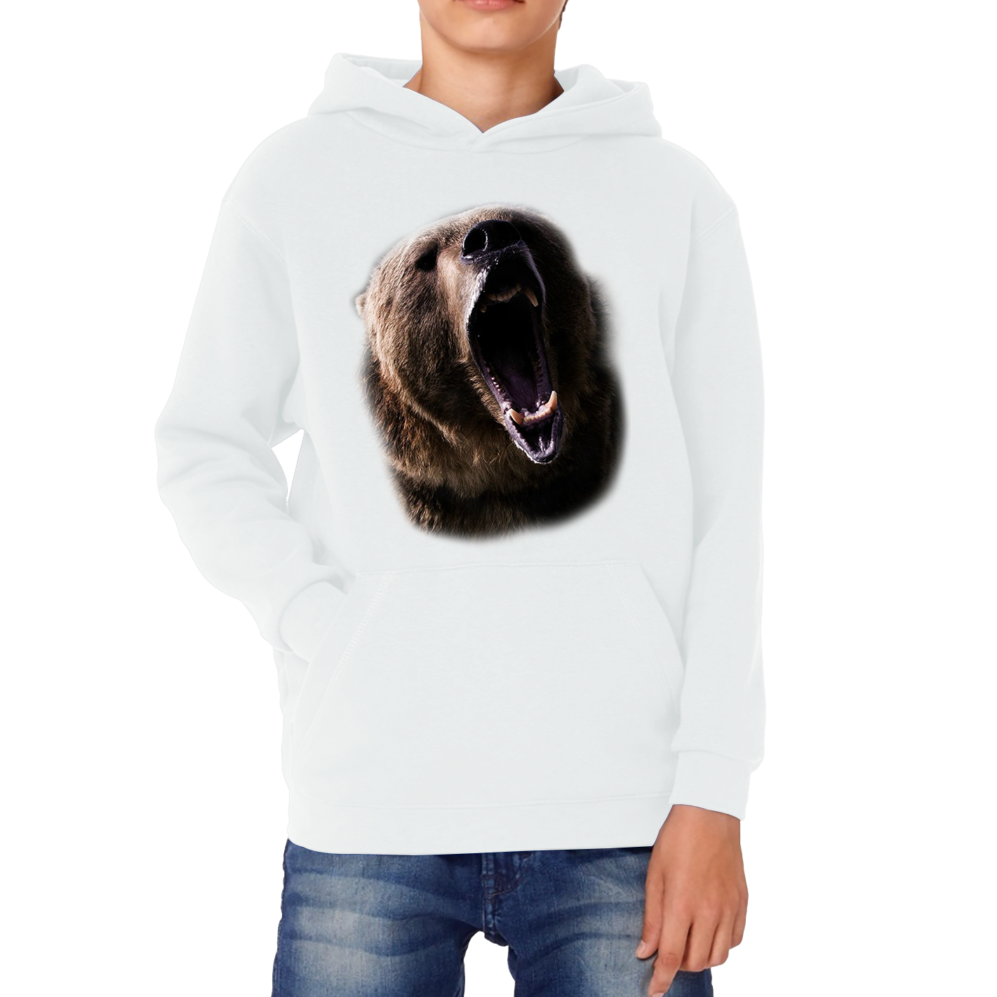 Grizzly Bear Roaring Face Hoodie