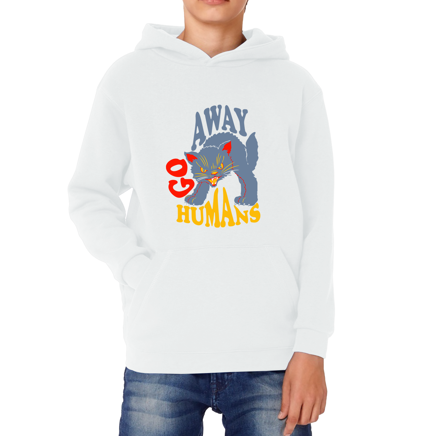 Go Away Humans Cat Halloween Horror Spooky Scary Costume Kids Hoodie