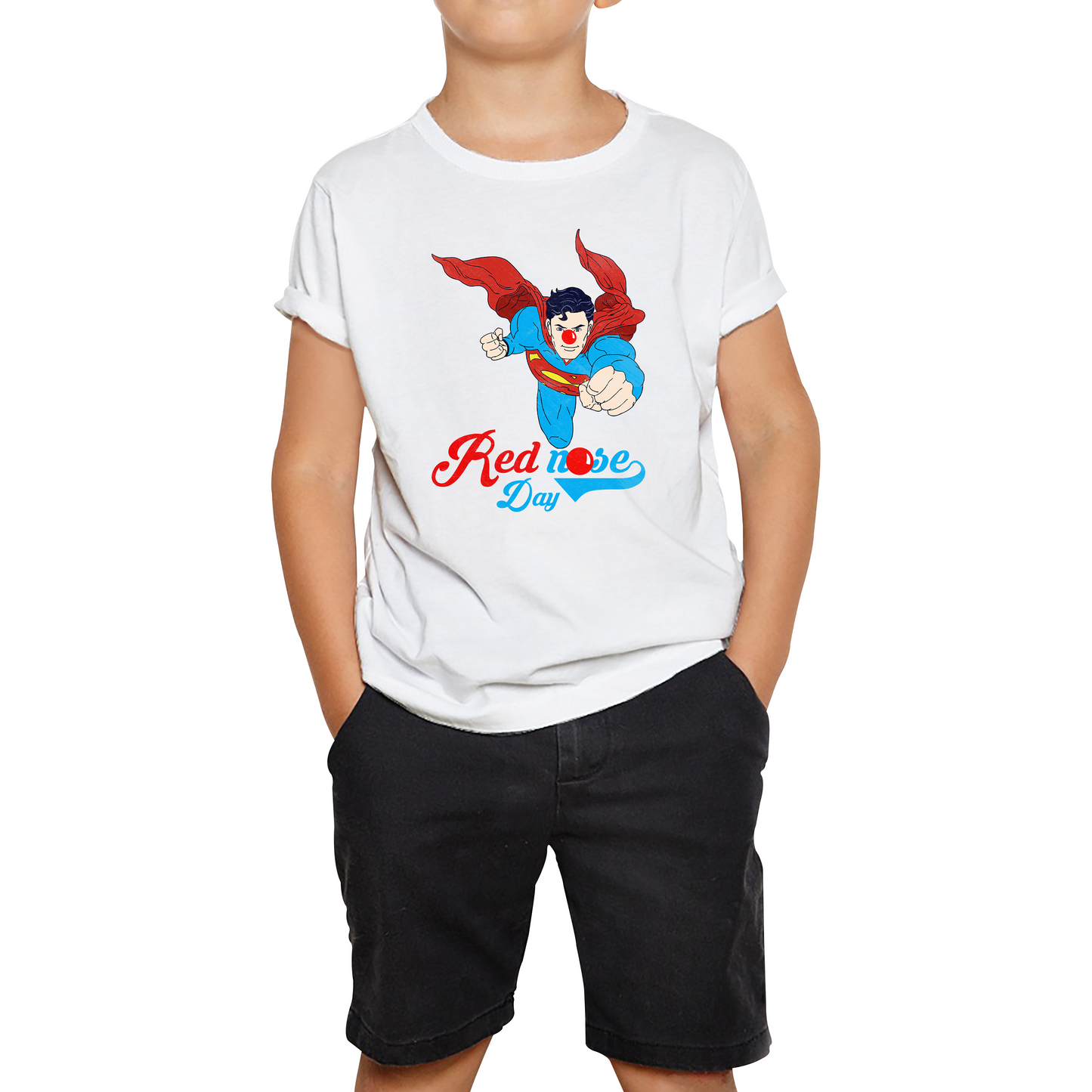 Flying Superman Red Nose Day T Shirt.