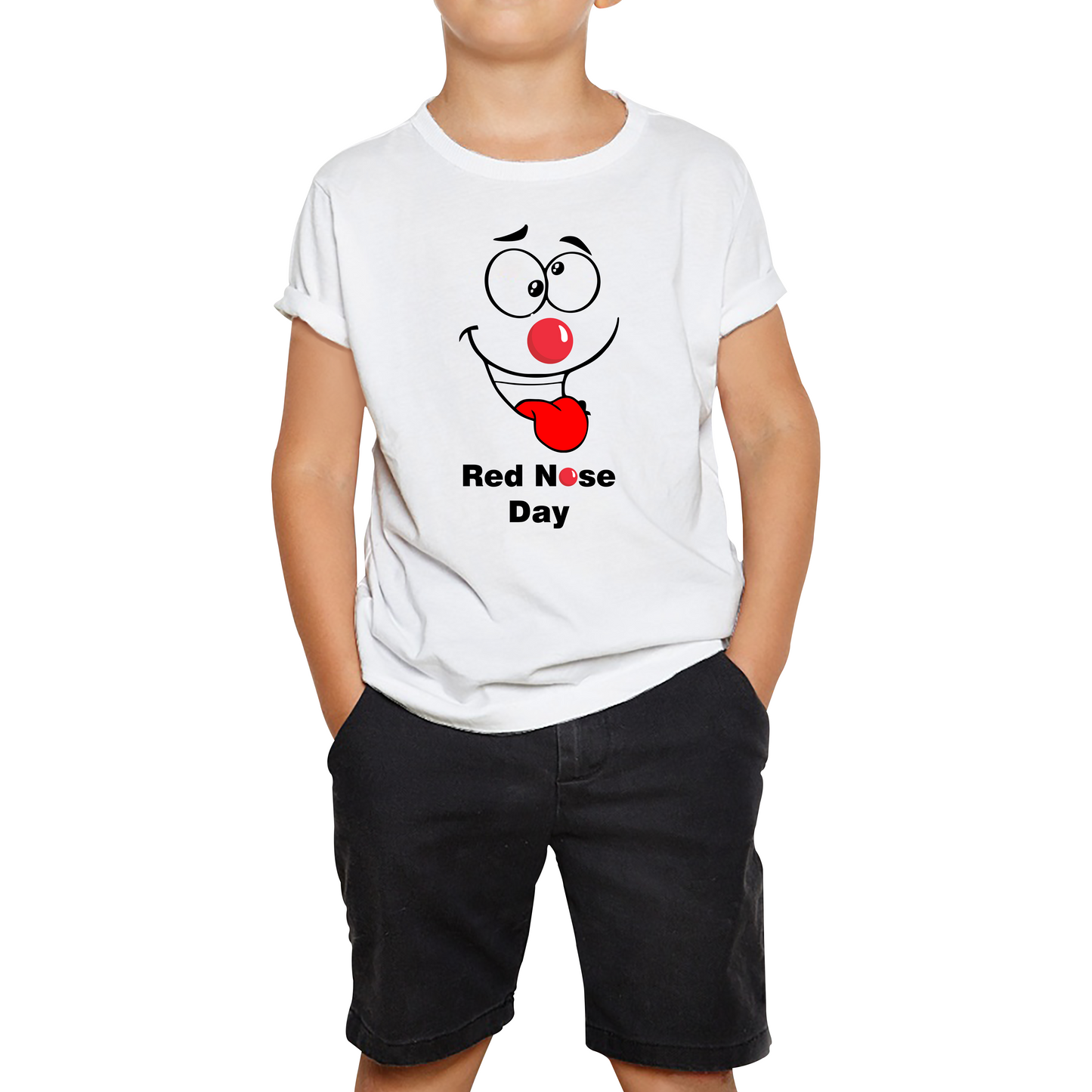 Funny Emoji Face Red Nose Day Kids T Shirt. 50% Goes To Charity