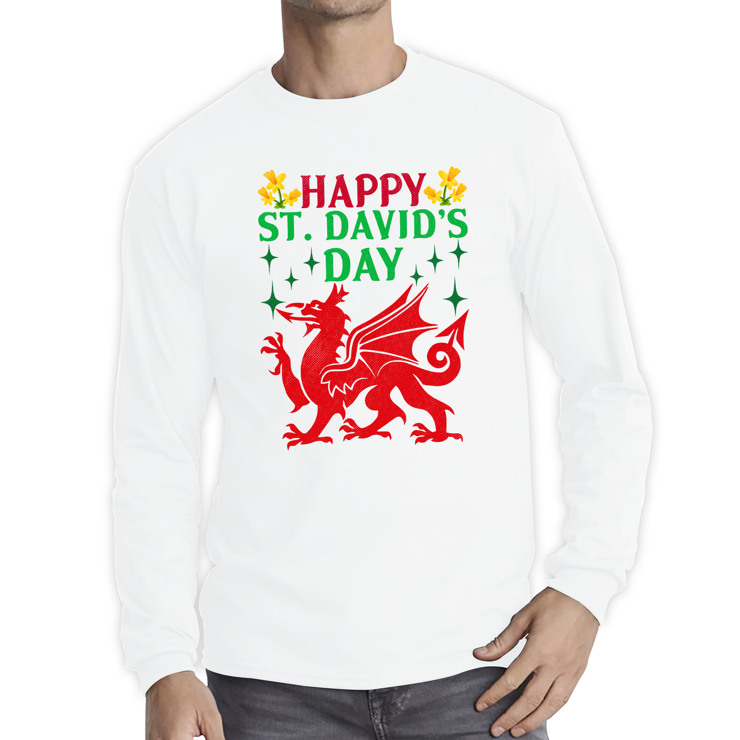 Happy St. David's Day Dragon Welsh Dragon Saint Welsh Language Wales Party Long Sleeve T Shirt