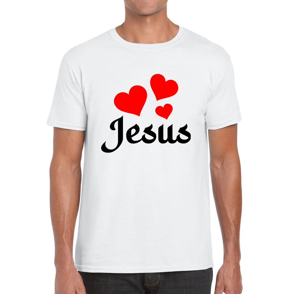 Love Jesus Hearts Jesus Christ Christians Religious Spirituality Believe Mens Tee Top