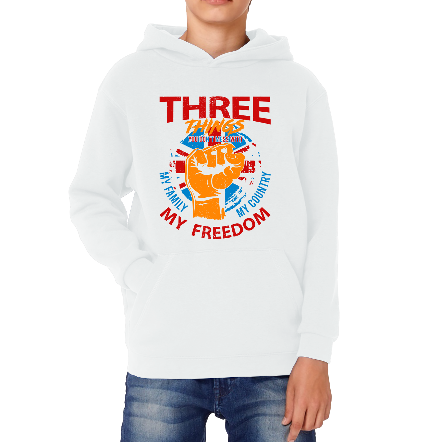 Three Things You Don't Mess With My Family My Country And My Freedom United Kingdom Flag Patriotic Hoodie
