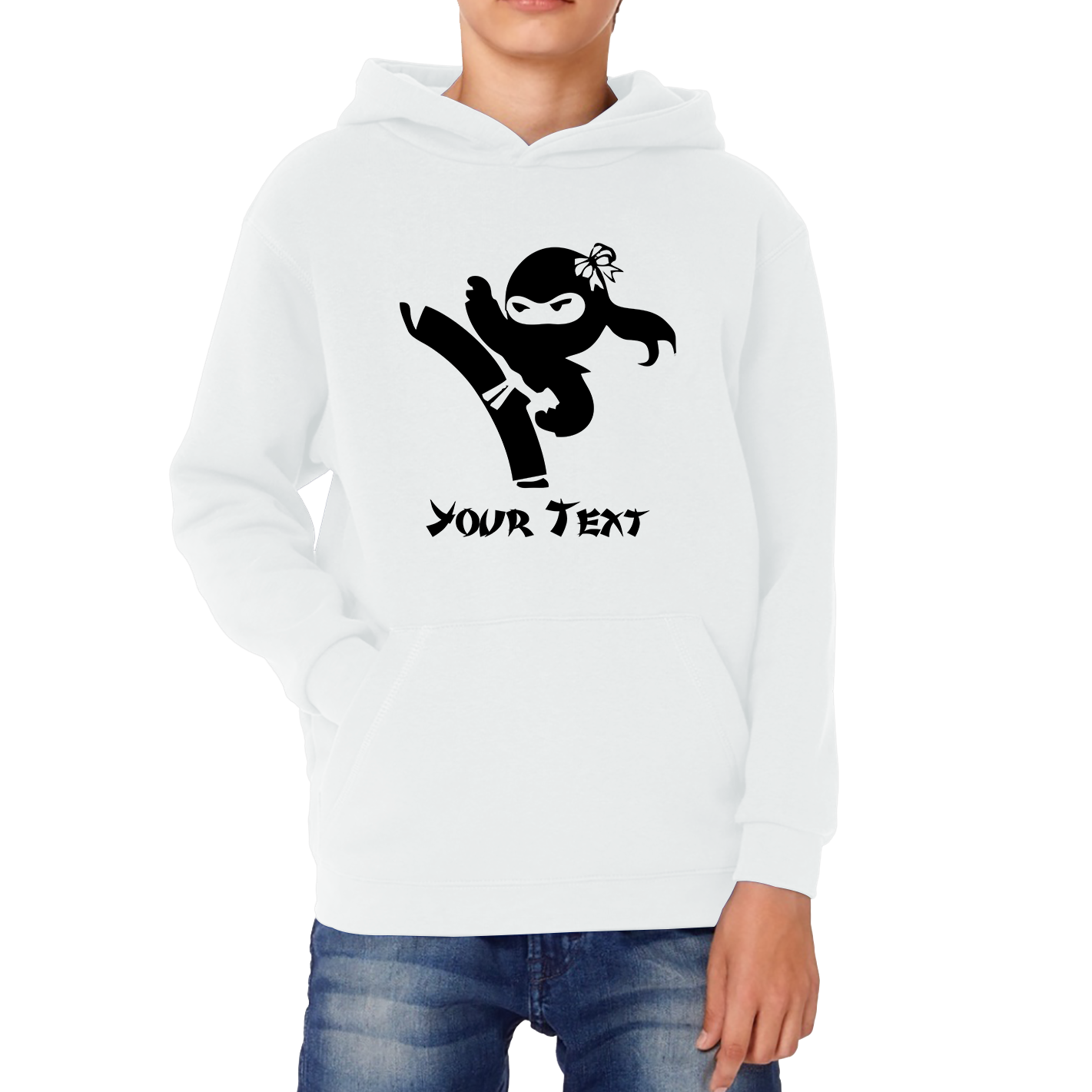Personalised Ninja Girl Your Text Retro Ninja Warrior Martial Arts Judo Karate MMA Kids Hoodie