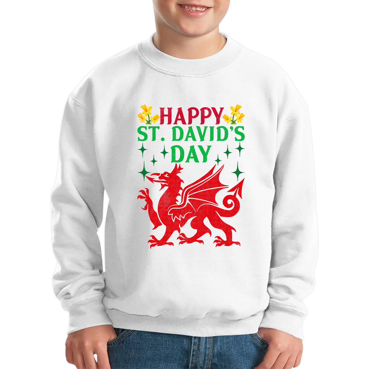 Happy St. David's Day Dragon Welsh Dragon Saint Welsh Language Wales Party Kids Jumper