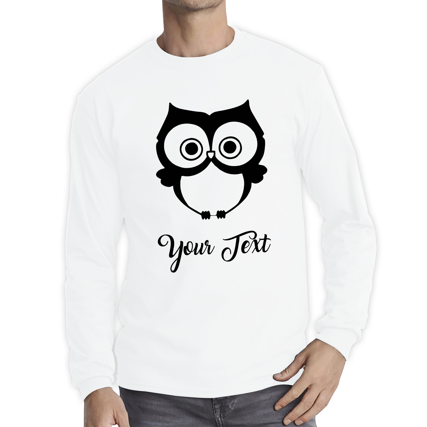 Personalised Cute Owl Your Name Cute Cartoon Owl Animal Lover Nature Lover Long Sleeve T Shirt